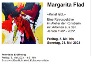 Einladungskarte Gedenkausstellung Margarita Flad 2023 in Balsthal.